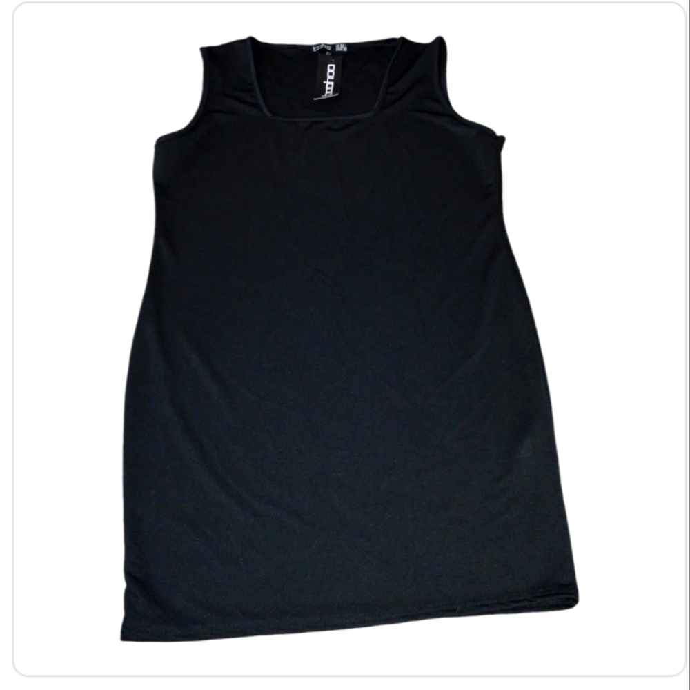 Boohoo Slim Fit Black Square Neck Mini Tank Dress or Layering Tunic Size…